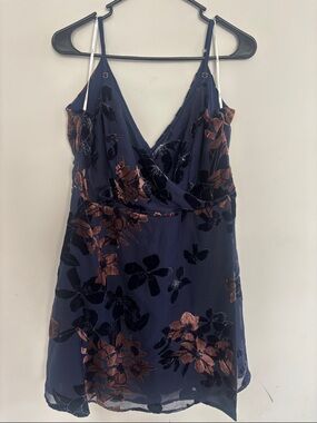 Lulu's Navy & Copper Velvet Floral Slip Dress